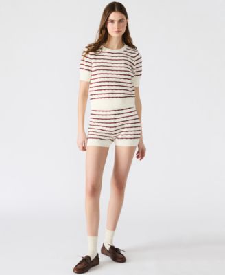 Women's Norris Striped Pointelle Short-Sleeve Sweater