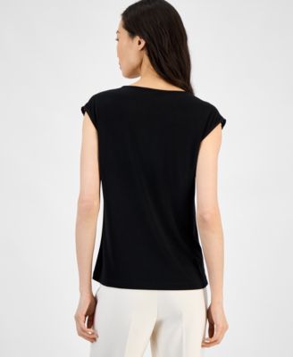 Women's Lace-Inset Extended-Shoulder V-Neck Top