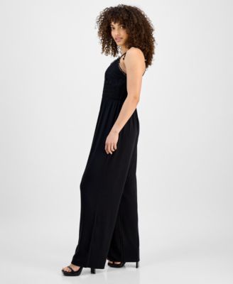 Petite Crochet V-Neck Sleeveless Wide-Leg Jumpsuit