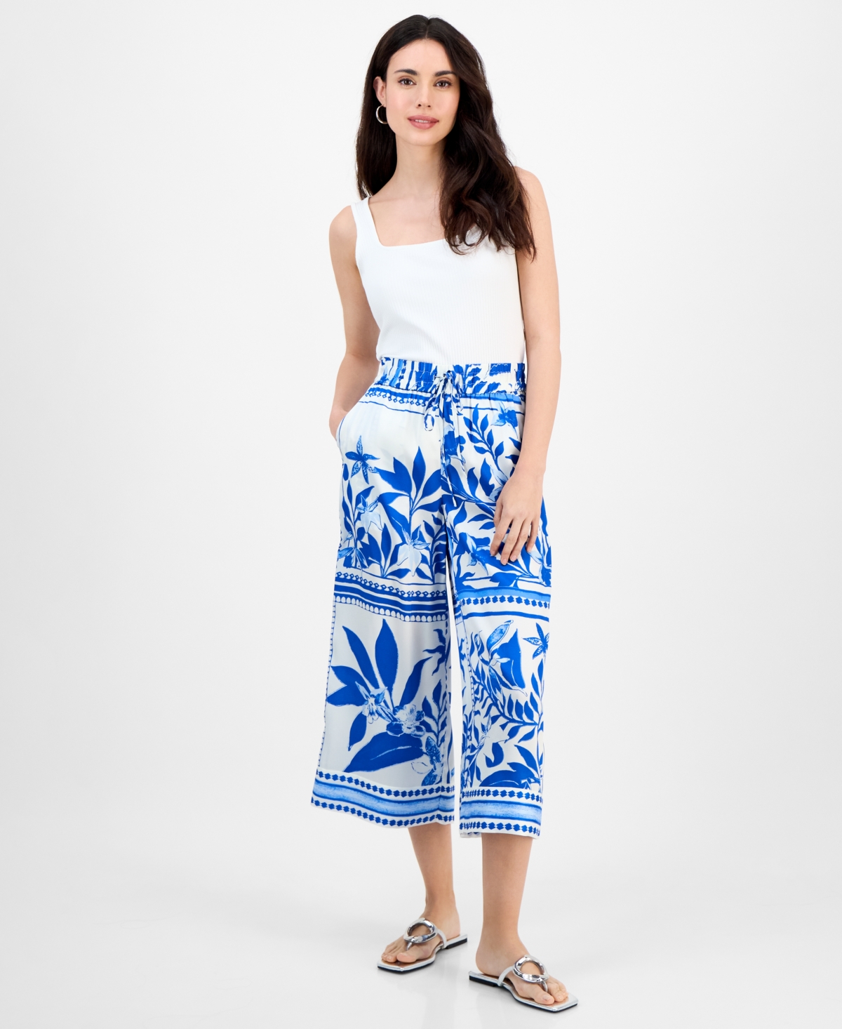 Petite Printed High-Rise Cropped Pants, Exclusively at Macy's - Moira Scarf-blu