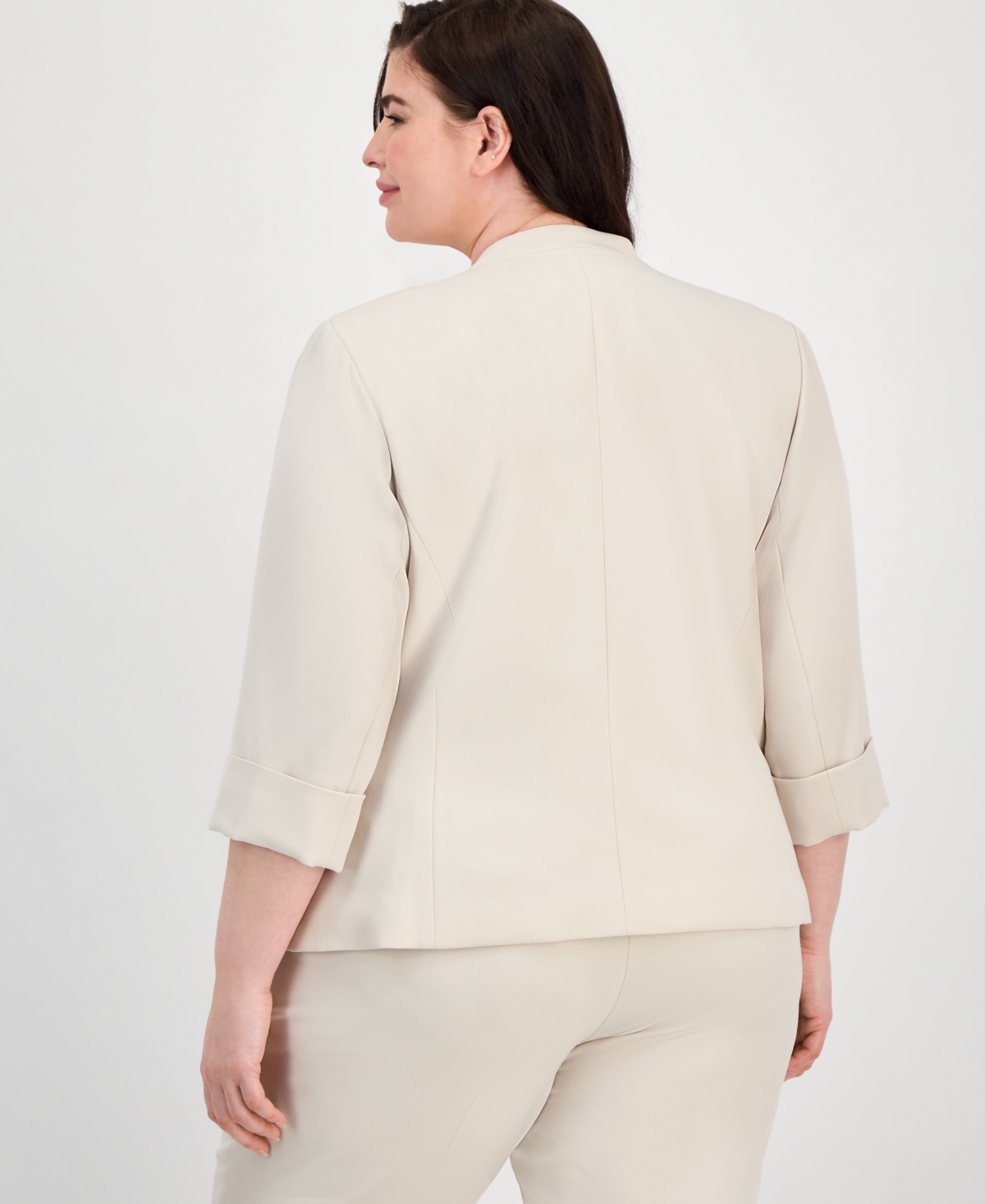 Kasper Plus Size Zip-pocket Cuffed 3/4-sleeve Blazer