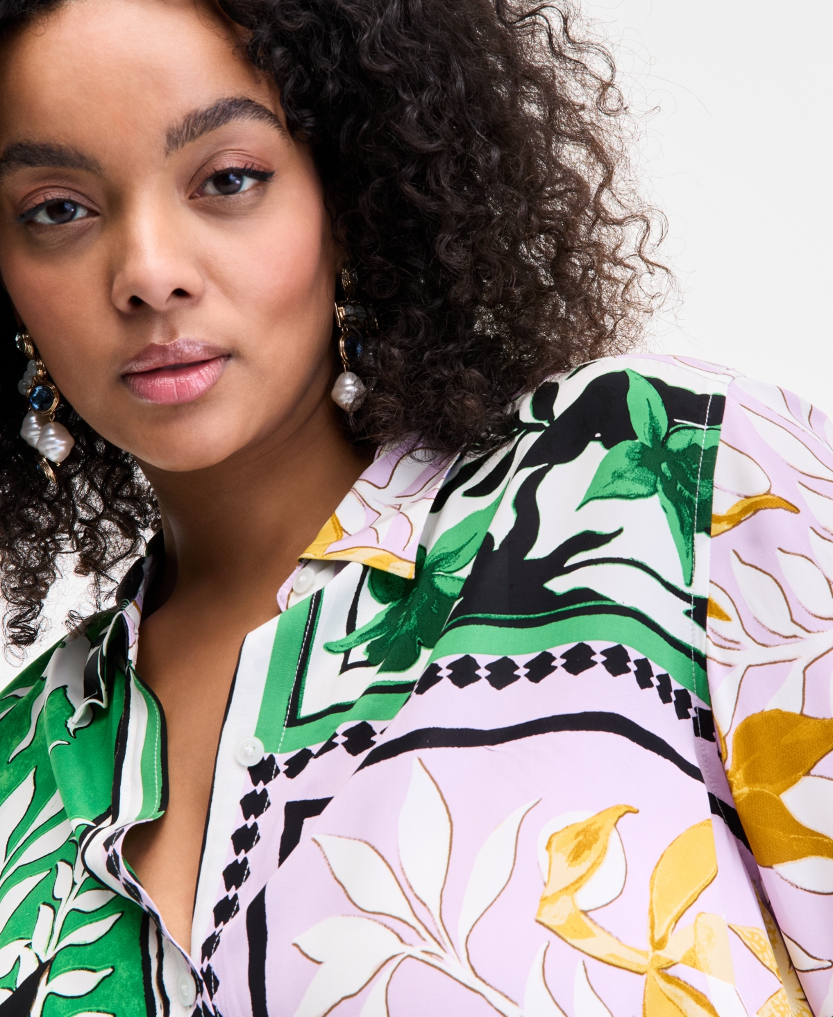 Inc International Concepts Plus Size Mixed-print Blouse, Exclusively At Macy's