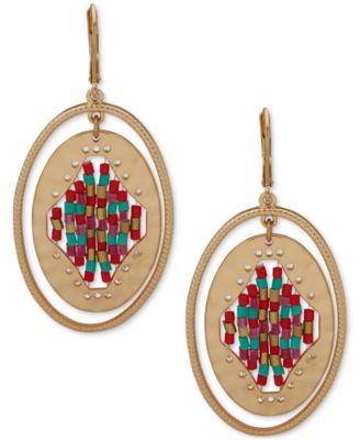 lonna & lilly - Gold-Tone Blue Oval Beaded Drop Earrings
