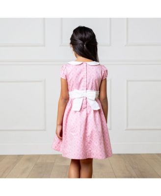 Big Girls Short Sleeve Sateen Dress with Peter Pan Collar