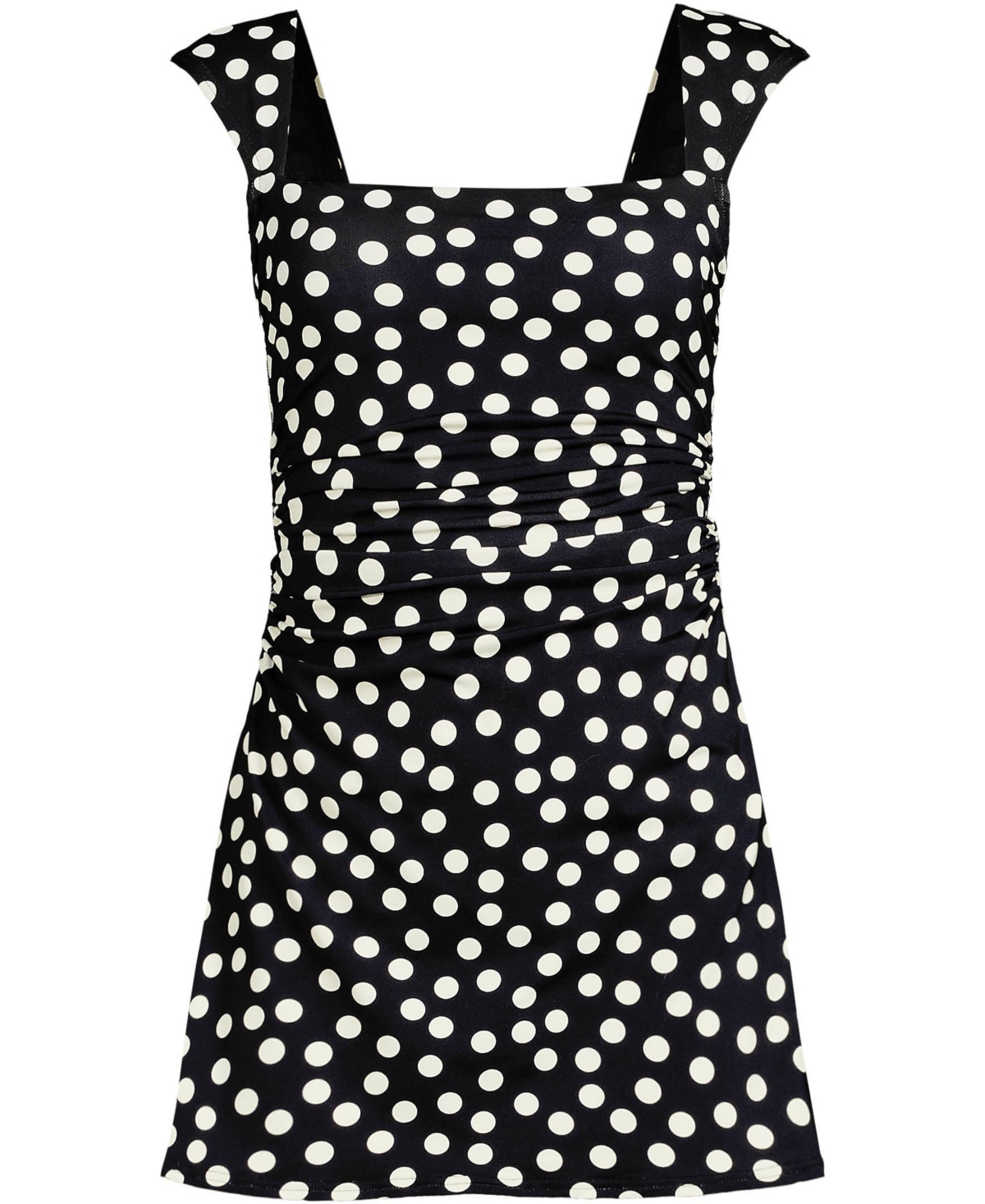 Lands' End Women's Smoothing Square Neck Ruched Swim Dress Swimsuit