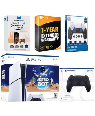 PlayStation 5 Slim Disc Astro Bot Bundle with Extra Chroma Teal Controller, FPS Grip Kit, MightySkins Code and 1 Year Extended Warranty