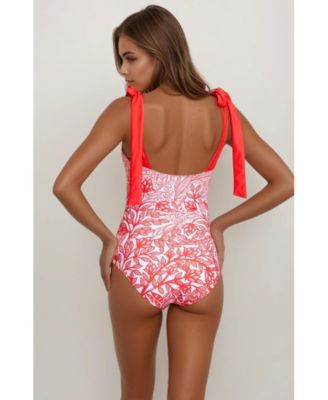 Women's Red Blossom Reversible One-Piece Swimsuit