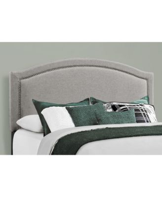 Elegant Solid Wood Bed Frame with Upholstered Linen and Nailhead Accents