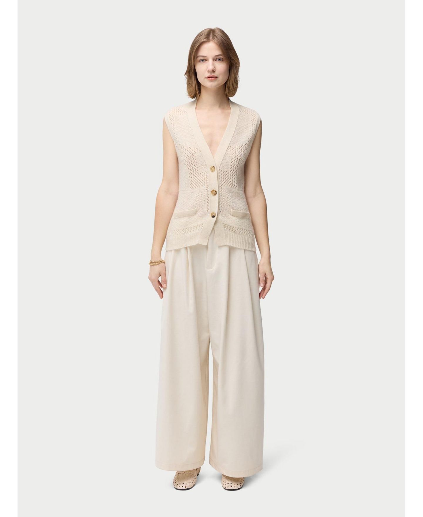 Женский жилет Gobi Cashmere Mixed Pattern Cashmere Vest, цвет: Нейтральный серый — фото 2