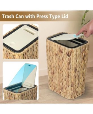 Streamdale Boho Trash Can with Lid - Rattan Wastebasket, 2.6-Gallon Woven Hamper