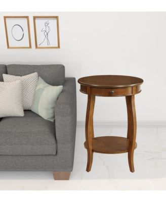 Round Solid Wood End Table with Shelf – Classic Design and Extra Storage