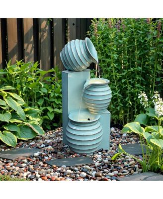 Aqua Blue 3-Tier Bowls 2.5-Feet Tall Outdoor Polyresin Fountain with Lights