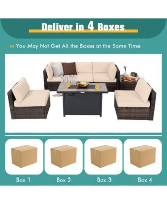 7PCS Patio Rattan Furniture Set Fire Pit Table Cover Cushion