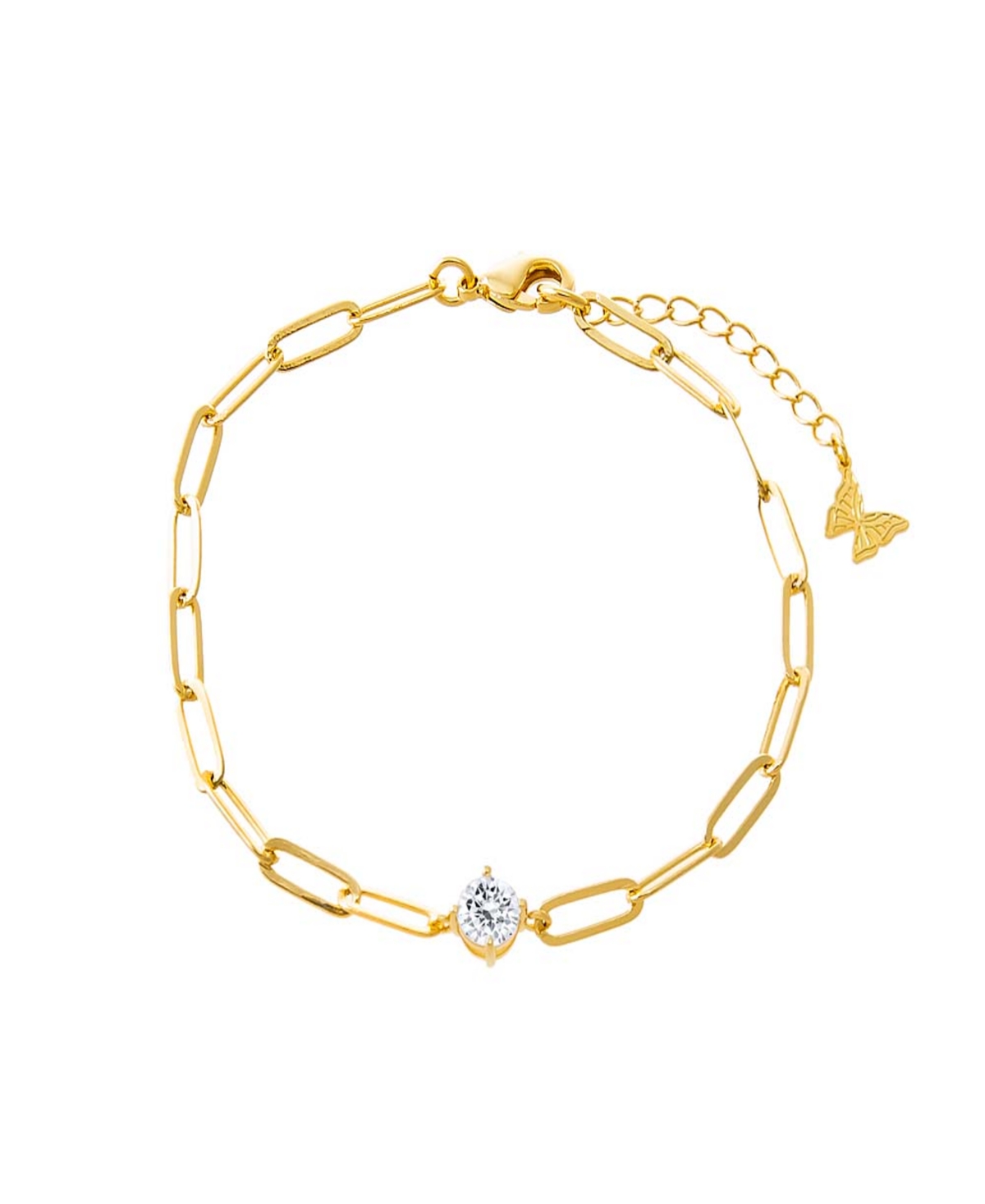 Cubic Zirconia Solitaire Four Prong Paperclip Bracelet - Gold