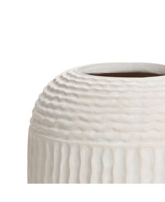 Beige Ribbed Round 15.2-Inch Tall MgO Vase