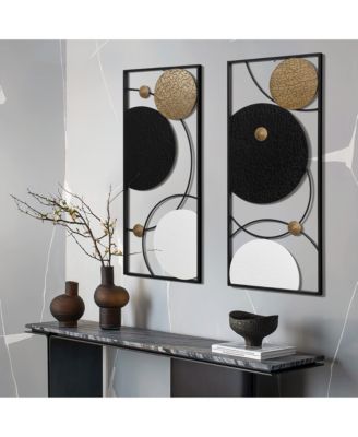 2-Piece Black, White, and Gold Modern Abstract Wall Decor Set
