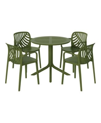 5-Piece Outdoor Resin Round Patio Dining Table Set with Modern Stackable Patio Dining Chairs