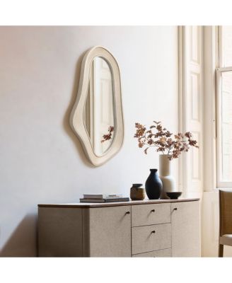 Natural Wood Framed Oval Irregular Wall Mirror, Accent and Vanity