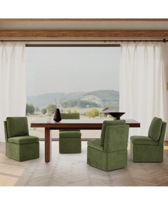 Modern Upholstered Chenille Armless Dining Chairs With Casters 2 PC