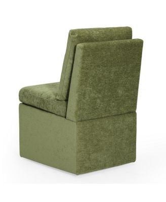 Modern Upholstered Chenille Armless Dining Chairs With Casters 2 PC