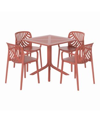5-Piece Outdoor Resin Square Patio Dining Table Set with Modern Stackable Patio Dining Chairs