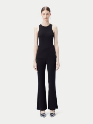 Women's Drawstring Ribbed Cotton Silk Cashmere Blend Flares