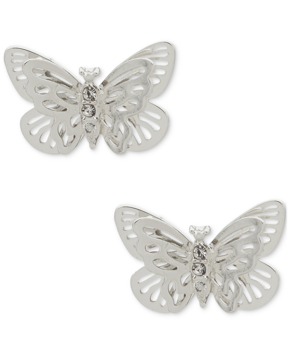 Silver-Tone Butterfly Stud Earrings - White