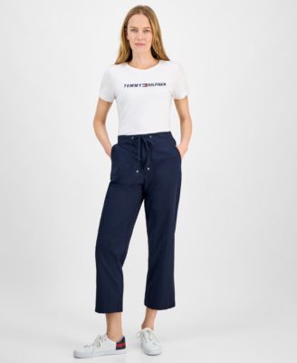 Women's Cotton Tie-Front Ankle Pants