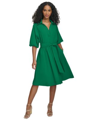 Calvin Klein - Women's Belted Puffed-Sleeve Shirtdress
