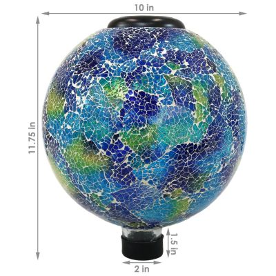 Glass Mosaic Garden Gazing Globe with Solar Light - 10 - Blue