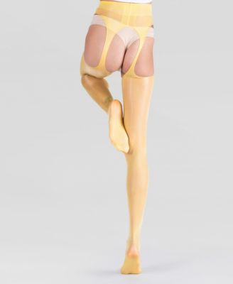 Women's Lustrous Silky Shiny Sheer Suspender Crotchless High-Waist Pantyhose Tights