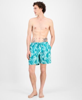 Club Room - Men's Tropical Leaf-Print Swim Trunks