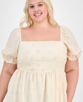 Trendy Plus Puff-Sleeve Lace-Trim Midi Dress, Exclusively at Macy's