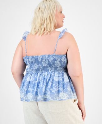 Plus Size Floral-Print Ruffled Top, Exclusively at Macy's