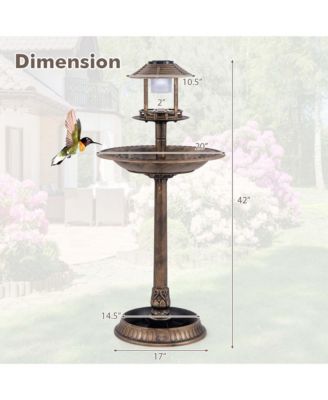 3-In-1 Pedestal Bird Bath with Solar Light with Bird Feeder & Flower Planter