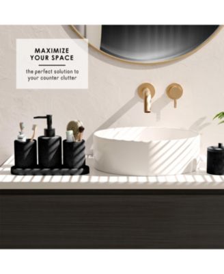 Complete Burlap-Texture Polyresin Bathroom Decor & Accessory Set with Shower Curtain