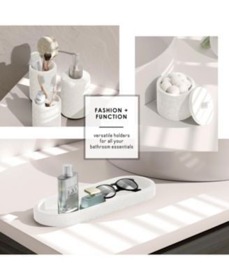 Complete Burlap-Texture Polyresin Bathroom Decor & Accessory Set with Shower Curtain