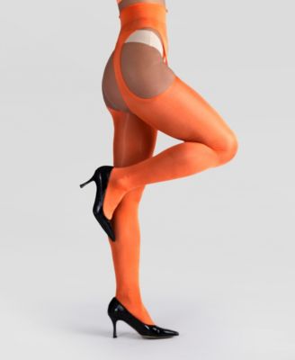 Women's Lustrous Silky Shiny Sheer Suspender Crotchless High-Waist Pantyhose Tights