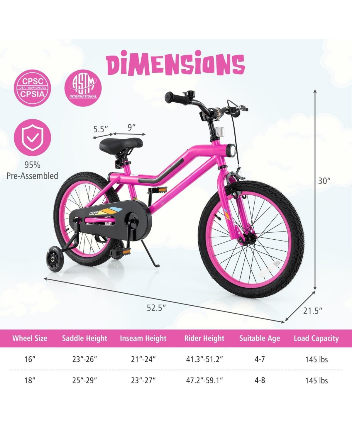 18-Inch Kids Bike with Led Lights, Training Wheels, and Headlight, Adjustable Seat for Ages 4-8
