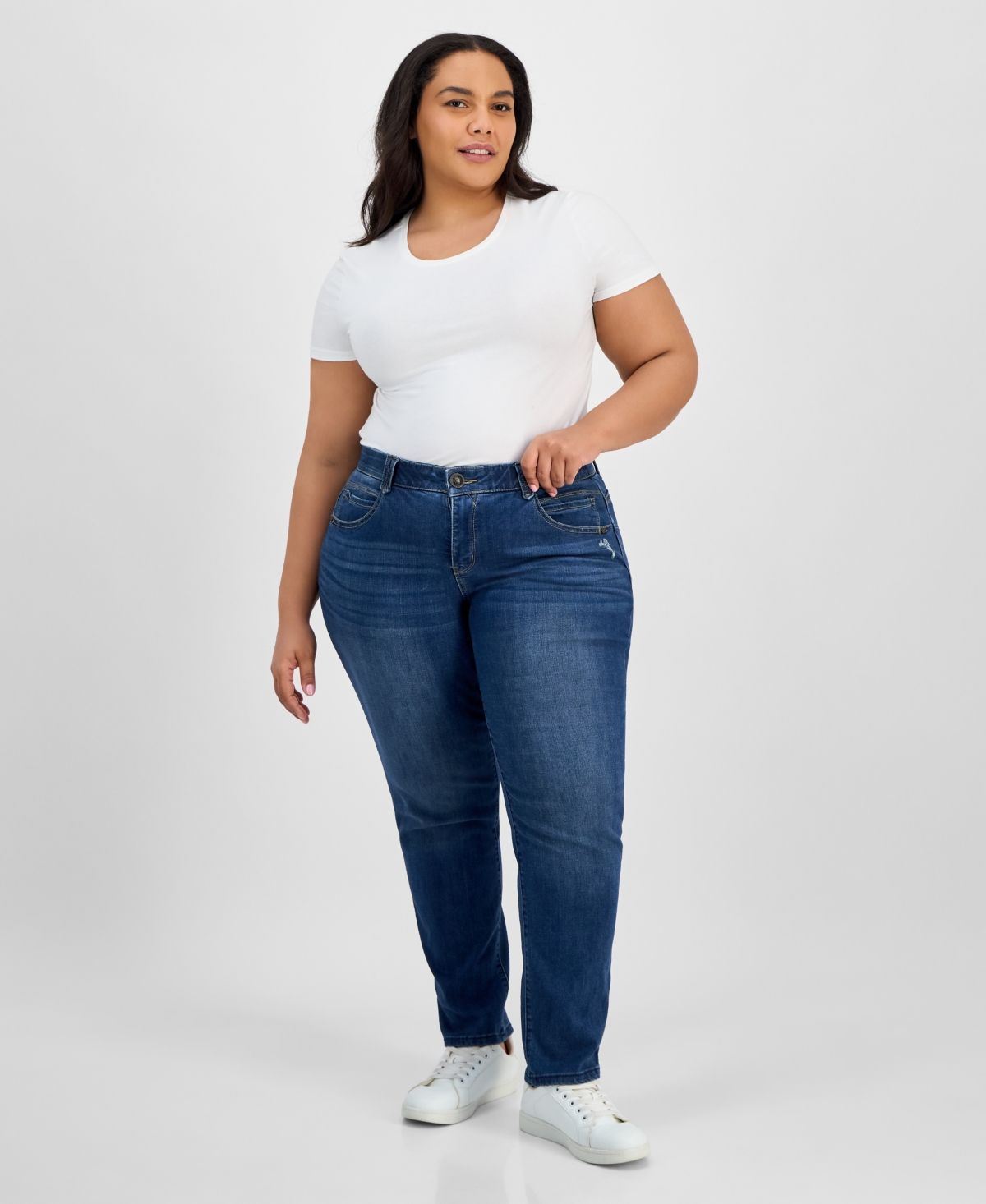 Trendy Plus Size AbSolution Straight-Leg Jeans - Blue Vinta