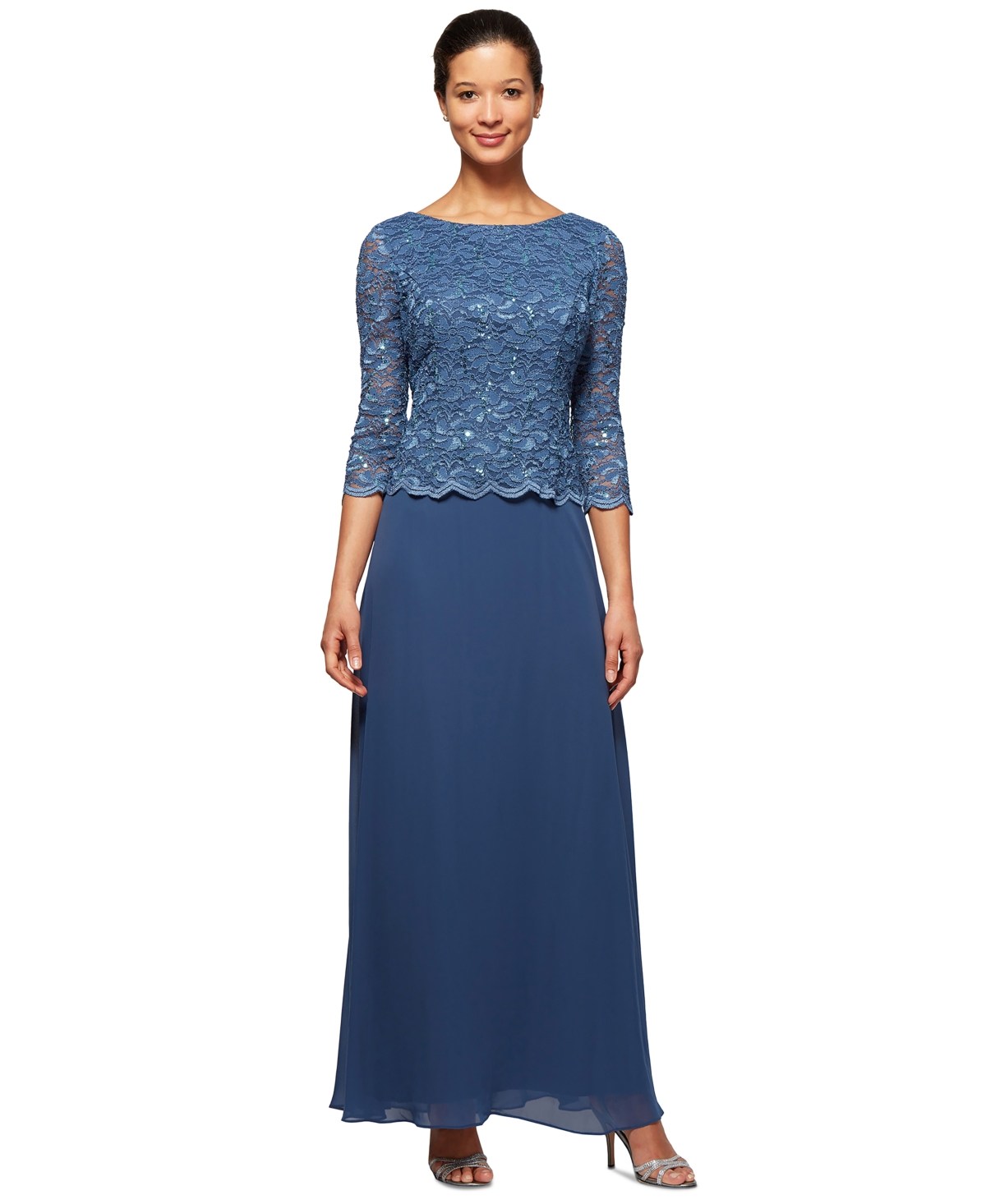 Women's Lace-Bodice Gown - Wedgewood