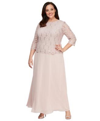 Plus Sequined Scalloped Edge Lace Top Gown