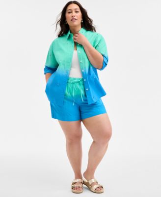 Trendy Plus Size Ombre Rhinestone Shirt Ombre Drawstring Shorts Exclusively At Macys
