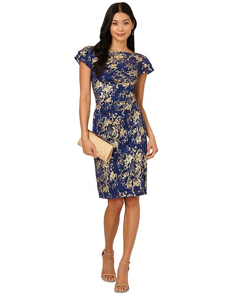 alfani Adrianna Papell Women's Lace Foil Flutter-Sleeve Sheath Dress Women's Fashion Shoes & Accessories