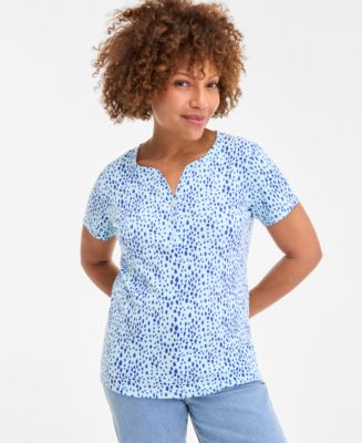 売れ筋商品|||スタイルアンドコー カットソー トップス レディース Women's Short-Sleeve Cotton Henley Top, PXS - 4X, Created for Macy's Atomic Orange Style & Co Women's Printed 3/4-Sleeve Henley Knit Top