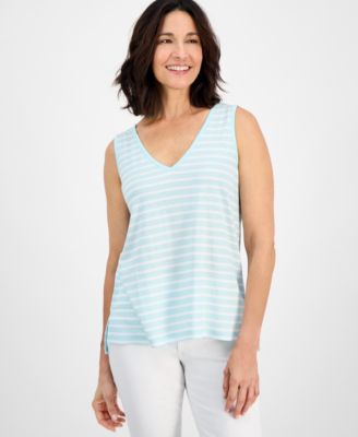Women's Striped Linen Blend V-Neck Tank Top