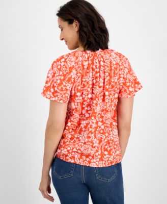 売れ筋商品|||スタイルアンドコー カットソー トップス レディース Plus Size Printed Flutter-Sleeve Top, Exclusively at Macy's Dainty Style & Co Plus Size Printed Flutter-Sleeve Top, Exclusively