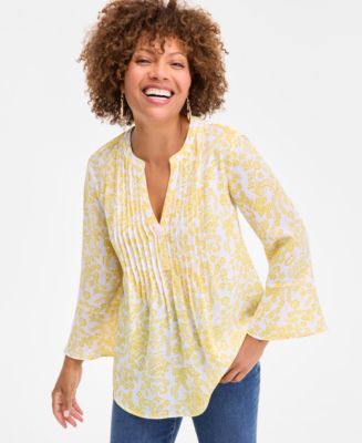 Style & Co Petite Paisley Bloom Pintucked Top, Exclusively