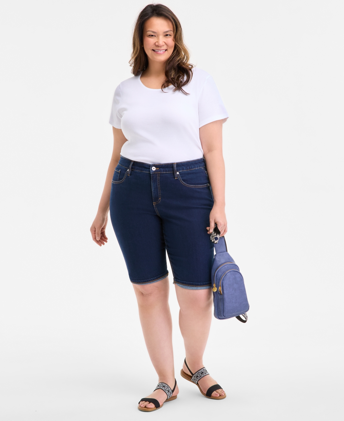 Style & Co Plus Size Mid-rise Roll-cuff Bermuda Denim Shorts, Exclusively At Macy's