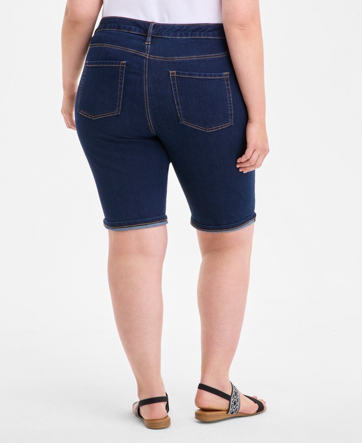 Shop Style & Co Plus Size Mid-rise Roll-cuff Bermuda Denim Shorts, Exclusively At Macy's